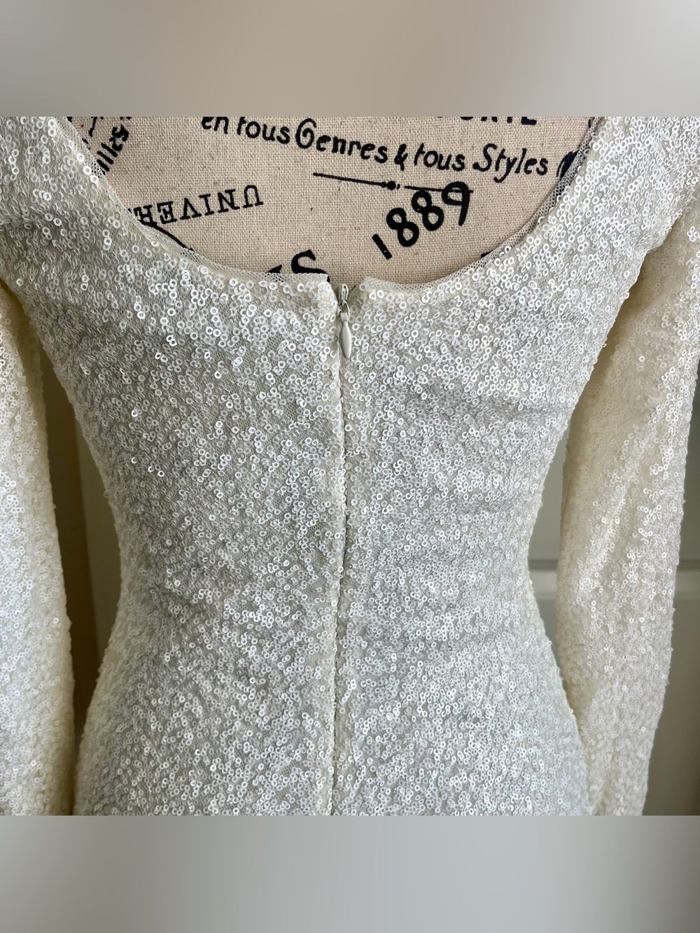 Lauren Ralph Lauren Evening Sequin Long Sleeve Boat Neck Top White Sz 2 - Picture 12 of 16